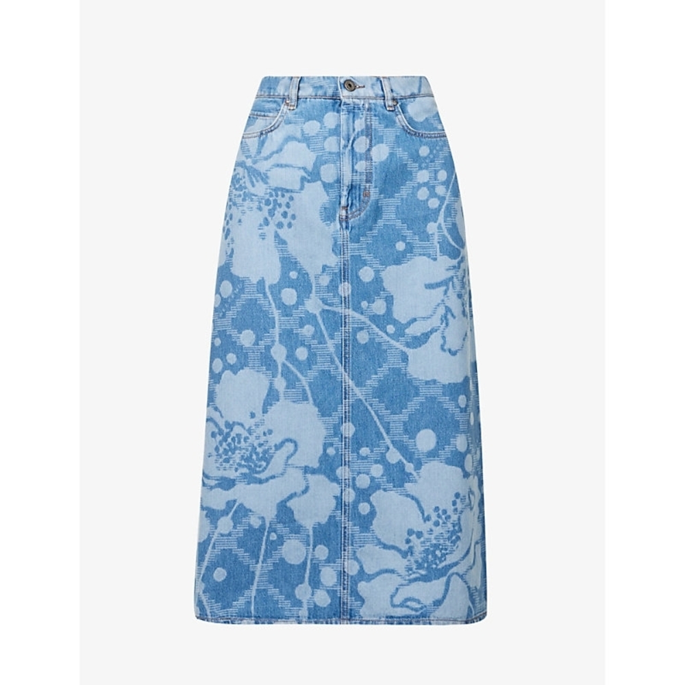 MaxMara Blue Floral Midi Skirt